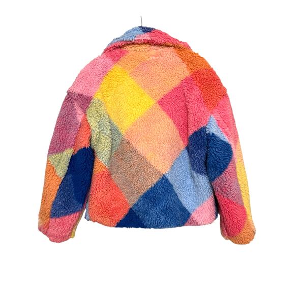 Anthropologie Blank NYC Teddy Sherpa XS Coat Rainbow Patchwork Colorblock Jacket - Picture 9 of 9